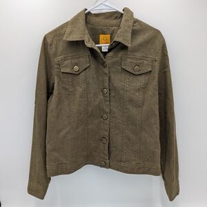 Ruby Rd Olive Green Denim Jacket Eco-Moss Utility-Luxe Cabincore 12 Gorpcore